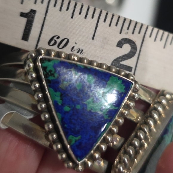 Sterling Silver Navajo Cuff Bracelet & Ring Set Signed Azurite Stones - Picture 15 of 16
